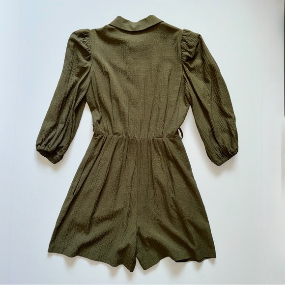 Calvin Klein Olive Green Collared Romper Size 4 Utility Chic Safari Style - Picture 4 of 9